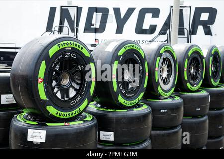 Long Beach, USA. 13th Apr, 2023. Firestone tyres during the Acura Grand Prix of Long Beach 2023, 3rd round of 2023 NTT IndyCar Series, from April 14 to 16, 2023 on the Streets of Long Beach, in Long Beach, California, United States of America - Photo Florent Gooden/DPPI Credit: DPPI Media/Alamy Live News Stock Photo