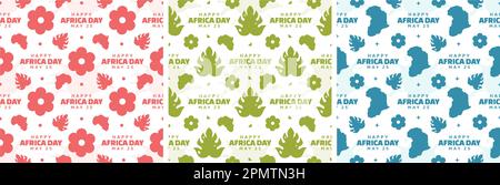 Set of Happy Africa Day Seamless Pattern Design with Culture African Tribal Figures Decoration in Template Hand Drawn Cartoon Flat Illustration Stock Vector