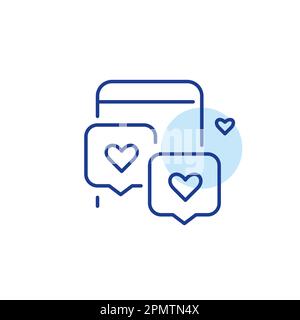 Flirt messages exchange on dating app. Smartphone with heart notification. Pixel perfect, editable stroke line icon Stock Vector