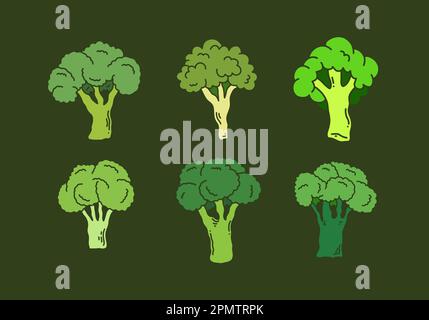 Flat illustration design of Green color of broccoli set Stock Vector