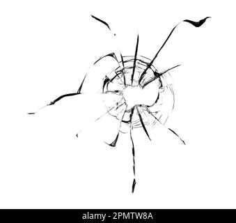 Broken window, background of cracked glass. Abstract texture on white background. Stock Photo