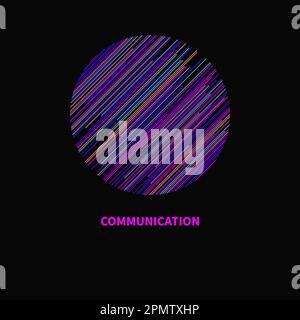 Telecommunications logo, communication digital line blue icon. Planet concept, round geometric abstract symbol with stripes Stock Vector