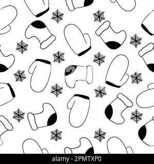 Christmas Socks and Gloves in outline doodle style. Vector seamless pattern isolated on white background. Stock Vector