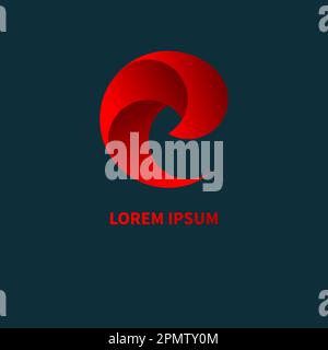Curl business logo, red gradient spiral icon. 3d curve, abstract concept Stock Vector