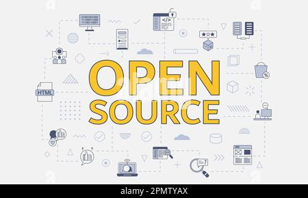 open source concept with icon set template banner and circle round ...