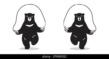 bear Vector icon logo skipping rope Polar bear doodle illustration character Stock Vector