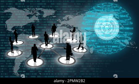 Digital world background. Sequence of zero and one concept of global connection between people, social networks, and infotmatic devices  - 3D Illustra Stock Photo