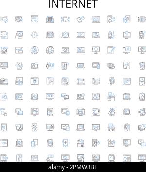 Internet outline icons collection. Net, Web, Online, WiFi, Webbing, Cyberspace, Networking vector illustration set. Bandwidth, Streaming, Email linear Stock Vector