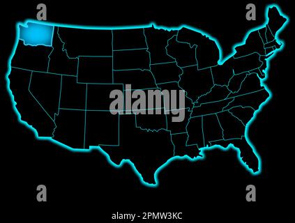 United States of America outline map blue neon outline on a black background Stock Photo