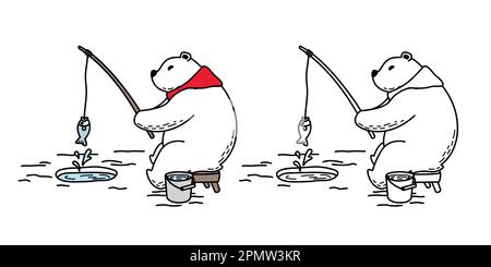 Bear vector Polar Bear icon cartoon logo fishing character scarf illustration doodle Stock Vector