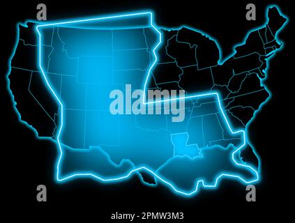 map lousiana blue glow futuristic with america background Stock Photo