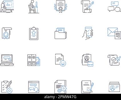 Text and copywriting outline icons collection. Texting, Copywriting, Editing, Proofreading, Storytelling, Publishing, Content vector and illustration Stock Vector