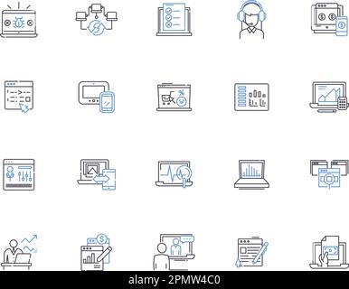 Laptop notebook outline icons collection. laptop, notebook, computer, portable, lightweight, slim, performance vector and illustration concept set Stock Vector