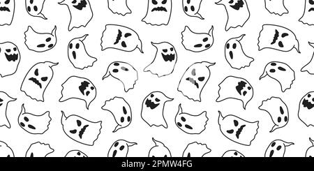 Ghost seamless pattern Halloween vector isolated spooky cartoon wallpaper background illustration doodle white Stock Vector