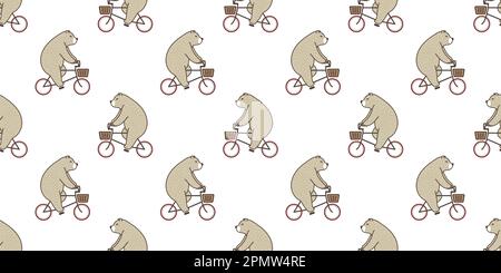 Bear seamless pattern Polar Bear riding bicycle isolated wallpaper background brown Stock Vector