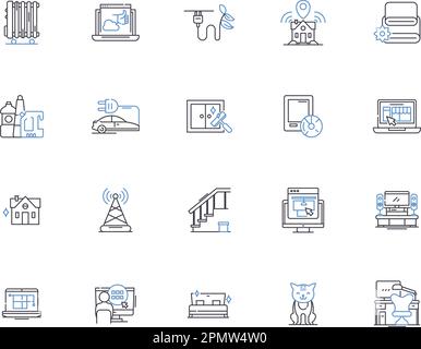 Smart home outline icons collection. Smart, Home, Automation, IoT, Intelligent, Security, Wireless vector and illustration concept set. Alexa, Network Stock Vector