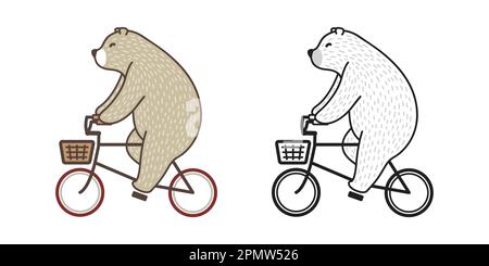Bear vector Polar Bear ride bicycle doodle illustration character cartoon Stock Vector