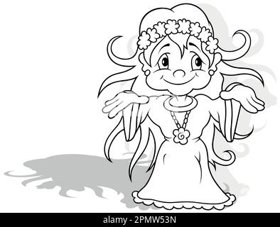 Drawing of a Long-haired Fairy in a Long Dress Stock Vector