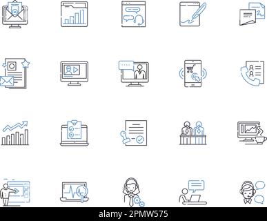 Content marketing outline icons collection. Content, Marketing, Strategy, Ads, Content-Creation, Generating, Distribution vector and illustration Stock Vector