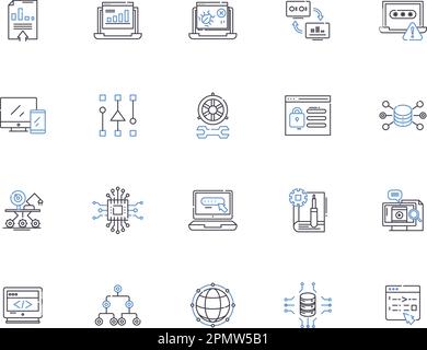 Server icons outline icons collection. Server, Icons, Network, Computing, System, Computer, Cloud vector and illustration concept set. Machine, Data Stock Vector