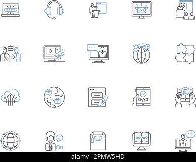 Information science outline icons collection. Information, Science, Data, Analyzing, Computing, Discovery, Management vector and illustration concept Stock Vector