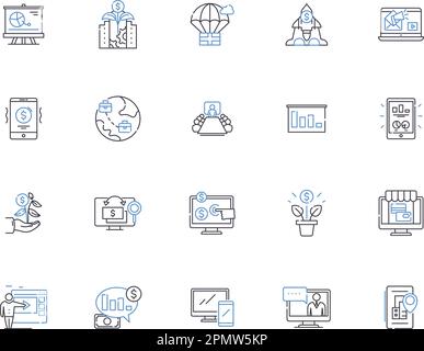 Business startup outline icons collection. Entrepreneur, Investment, Plan, Market, Management, Growth, Customers vector and illustration concept set Stock Vector