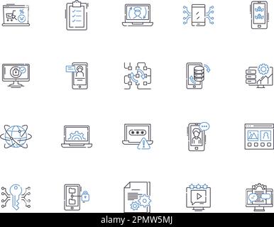 Software outline icons collection. Software, Program, Application, Programing, Code, Software-Development, Operating-System vector and illustration Stock Vector