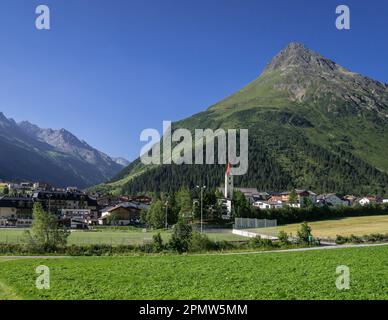 View of Galtür village in summer, Paznaun Valley, Tyrol, Austria Stock Photo