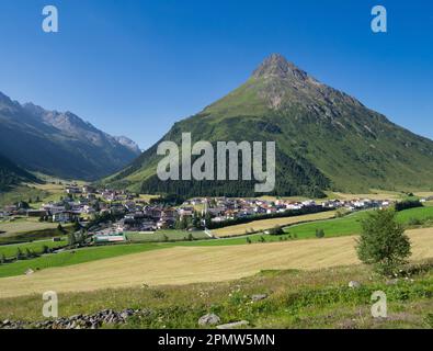 View of Galtür village in summer, Paznaun Valley, Tyrol, Austria Stock Photo