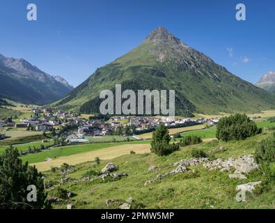 View of Galtür village in summer, Paznaun Valley, Tyrol, Austria Stock Photo