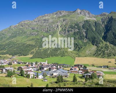 View of Galtür village in summer, Paznaun Valley, Tyrol, Austria Stock Photo