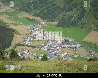 View of Galtür village in summer, Paznaun Valley, Tyrol, Austria Stock Photo