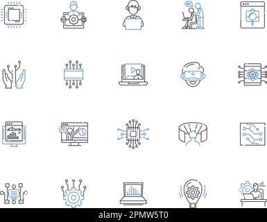 Web programming outline icons collection. Web, programming, HTML, CSS, JavaScript, AJAX, XML vector and illustration concept set. PHP, MySQL, JQuery Stock Vector
