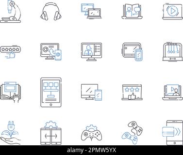 Chatbots outline icons collection. Chatbots, AI, Automation, Bot, Conversational, Dialogflow, Machine-learning vector and illustration concept set Stock Vector