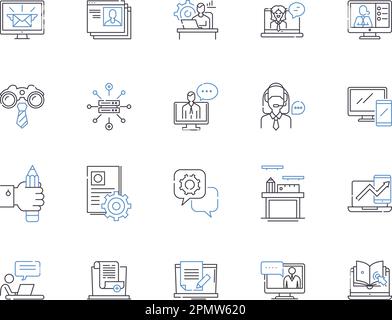 Working enterprise outline icons collection. Enterprise, Working, Business, Organization, Firm, Company, Corporation vector and illustration concept Stock Vector