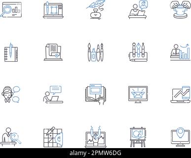 Workshop outline icons collection. Workshop, Training, Seminar, Education, Conference, Skill, Class vector and illustration concept set. Craft Stock Vector