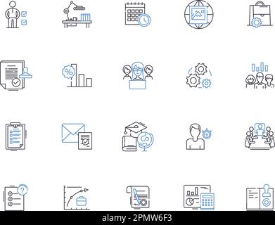 Analytics outline icons collection. Analysis, Trends, Data, Insights, Metrics, Surveys, KPIs vector and illustration concept set. Forecasts, Modeling Stock Vector