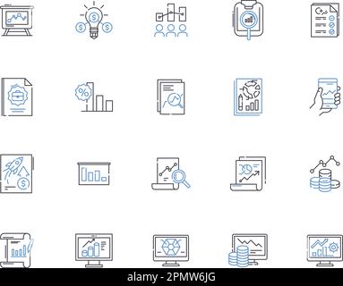 Statistics outline icons collection. statistics, analysis, data, probability, sampling, synthesis, mean vector and illustration concept set. variable Stock Vector