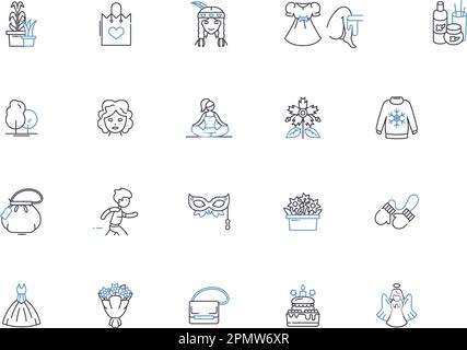 Beauty makeup outline icons collection. Beauty, Makeup, Cosmetics, Eyeshadow, Foundation, Mascara, Lipstick vector and illustration concept set. Blush Stock Vector