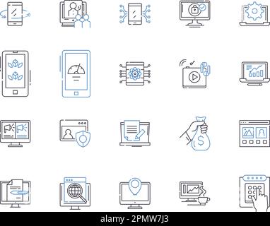 Internet business outline icons collection. e-commerce, online, web, store, shopping, marketing, services vector and illustration concept set Stock Vector