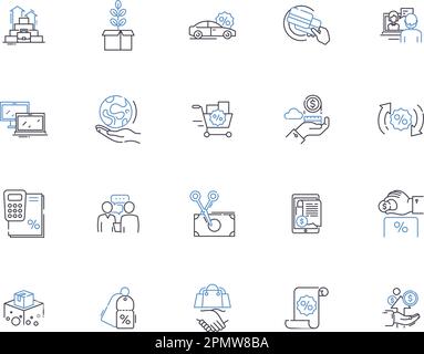 Market outline icons collection. market, trading, stocks, commodities, investing, retail, selling vector and illustration concept set. consumers Stock Vector