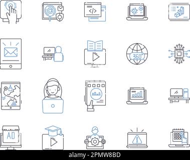 Digital industry outline icons collection. Digital, industry, technology, online, computing, internet, marketing vector and illustration concept set Stock Vector