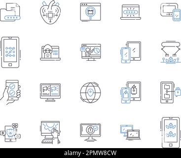 Internet and gadjets outline icons collection. Gadgets, Internet, Technology, Devices, Connectivity, Computers, Networking vector and illustration Stock Vector