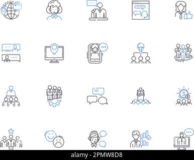 Public relations agency outline icons collection. Public, Relations, Agency, PR, PR Agency, Communications, Branding vector and illustration concept Stock Vector