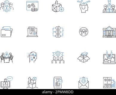 Organization outline icons collection. Organize, Structure, Entity, Group, Network, Order, Unit vector and illustration concept set. Array, Council Stock Vector