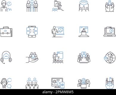 Teaching outline icons collection. Tutor, Instruct, Educate, Guide, Coach, Direct, Lecture vector and illustration concept set. Mentor, School, Teach Stock Vector