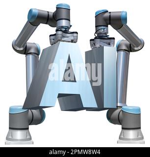 Robots assemble the AI - symbol of artificial intelligence. High quality photo Stock Photo