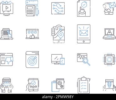 DevOps outline icons collection. automation, collaboration, agile, tools, cloud, CI/CD, deployment vector and illustration concept set. DevSecOps Stock Vector
