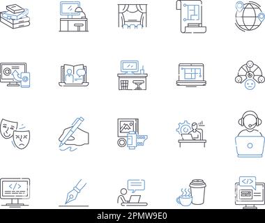 Freelancing outline icons collection. Freelance, Jobs, Contractor, Self-Employment, Gigs, Solopreneur, Outsourcing vector and illustration concept set Stock Vector