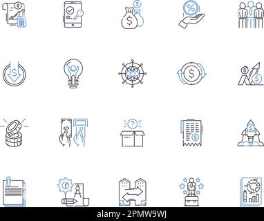 Business valuation outline icons collection. Business, Valuation, Analysis, Appraisal, Models, Cost, Market vector and illustration concept set Stock Vector
